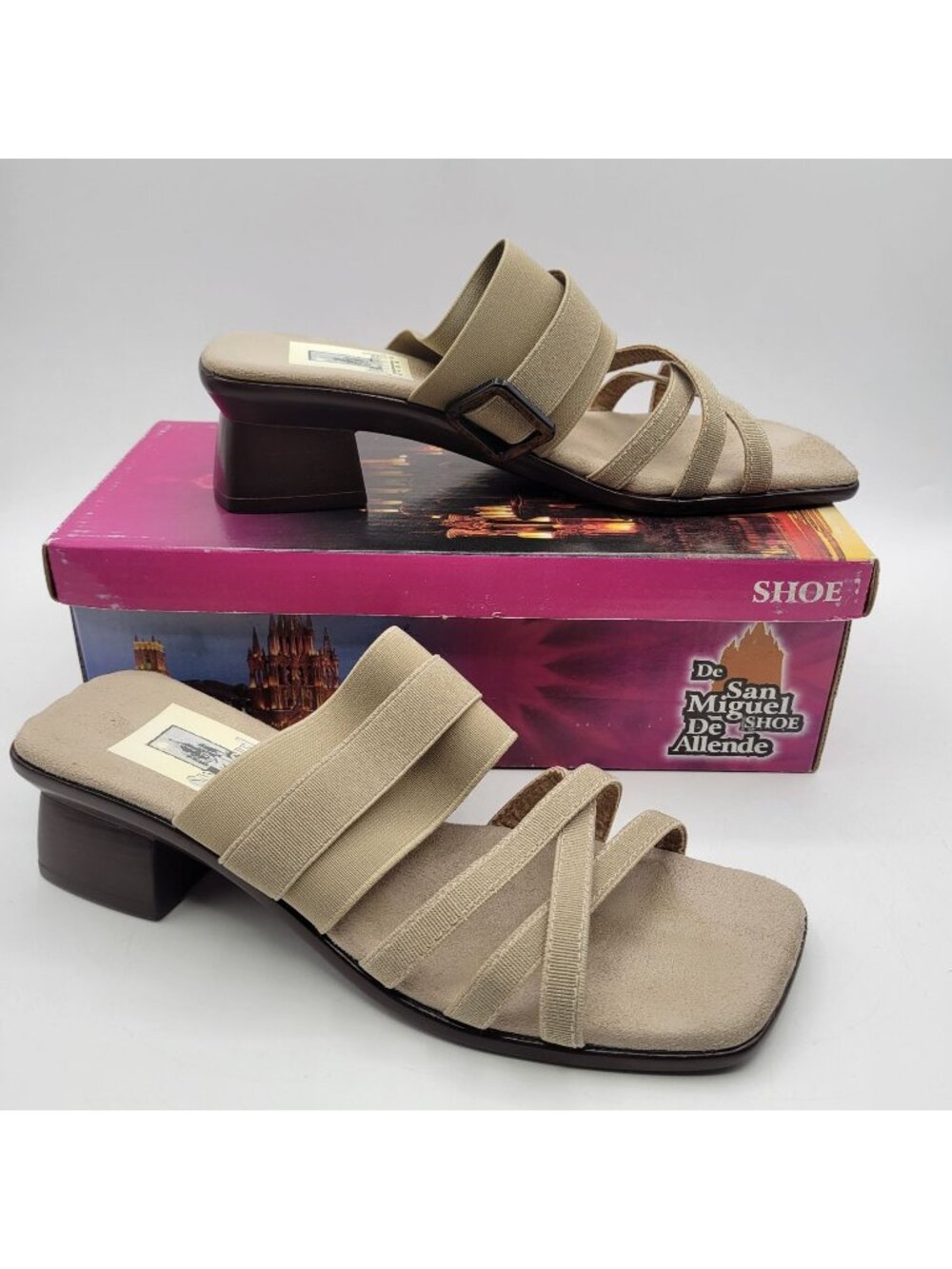 San Miguel Shoes Women's 7 Cocktail Combat Sandals Tan Beige Slip On Comfort NWB